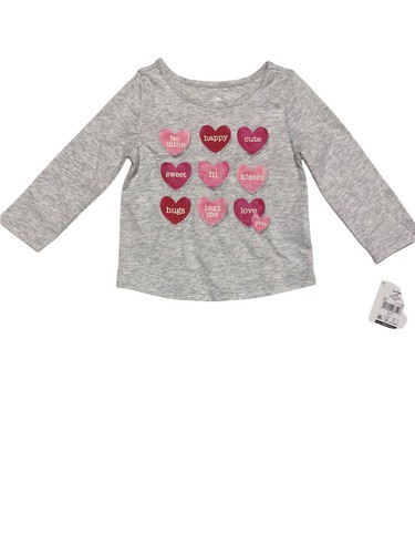 12M Toddler Long Sleeve gray T-Shirt Red Valentine's Day conversation hearts - Picture 3 of 6