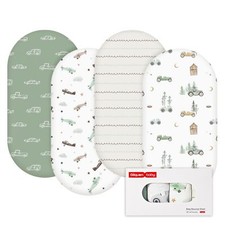 Bassinet Sheets 4 Pack Breathable Cozy Fitted Mattress Sheet Elastic Travel C...