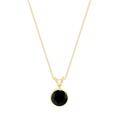 2,25 ct runder im Labor gezüchteter Diamant schwarz 14 K Gelbgold Einfassung Anhänger Halskette 18''
