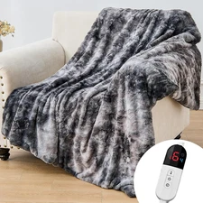 Electric Heated Throw Blanket - Faux Fur Sherpa 50"x60" Fast Heating Bed Blanket