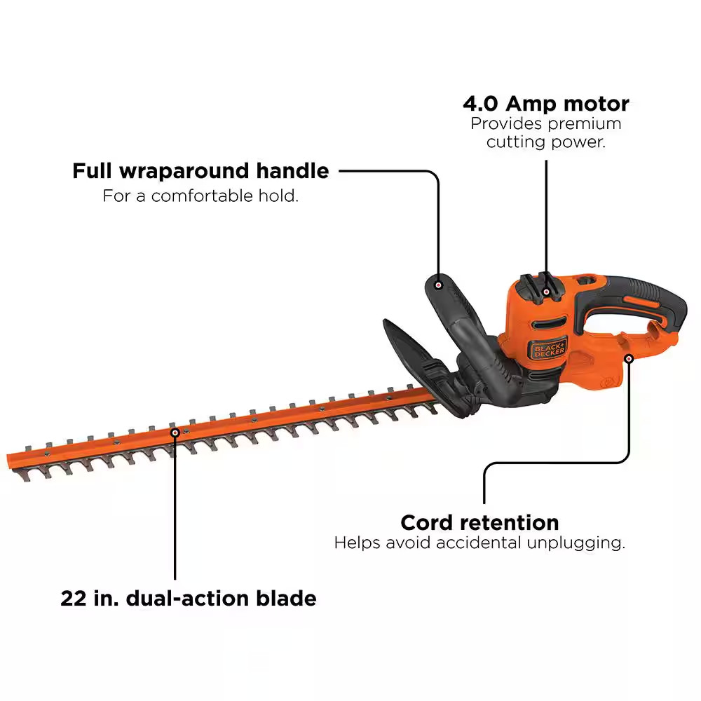22 In. 4.0 Amp Corded Dual Action Electric Hedge Trimmer