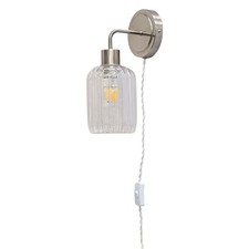 Modern Bedside Plug in Wall Light Reading Lamp with Ribbed Glass Shade