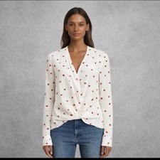 rag  bone White Red Floral Woven Button V-Neck Long Sleeve Blouse XS
