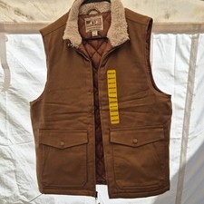 100 cotton shell Heritage Weatherproof M Vest Tan Pockets Workwear Sherpa New