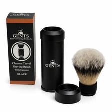 GENTS Travel Shaving Brush with Collapsible Canister   Synthetic Bristles, Co...