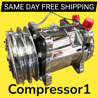 AC Compressor with Clutch for Sanden 508 Style 2-Groove V-Belt Chrome