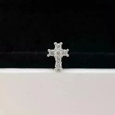 14k White Gold Plated Round Moissanite Single Cross Stud Earrings Men's Women's