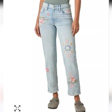 Lucky Brand Relaxed Straight Boy Mid Rise Womans Jeans 6/28 Blue Crossstitch NEW