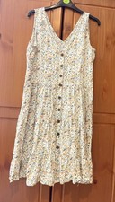 Next Pastel Floral Linen Blend Button Through Sleeveless Tiered Dress UK12 L38"