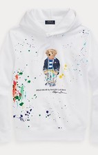 Polo Ralph Lauren White Paint Splatter Polo Bear Fleece Hoodie L