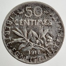 Silberm&uuml;nze Frankreich 50 Centimes 1918 | Sammlerqualit&auml;t
