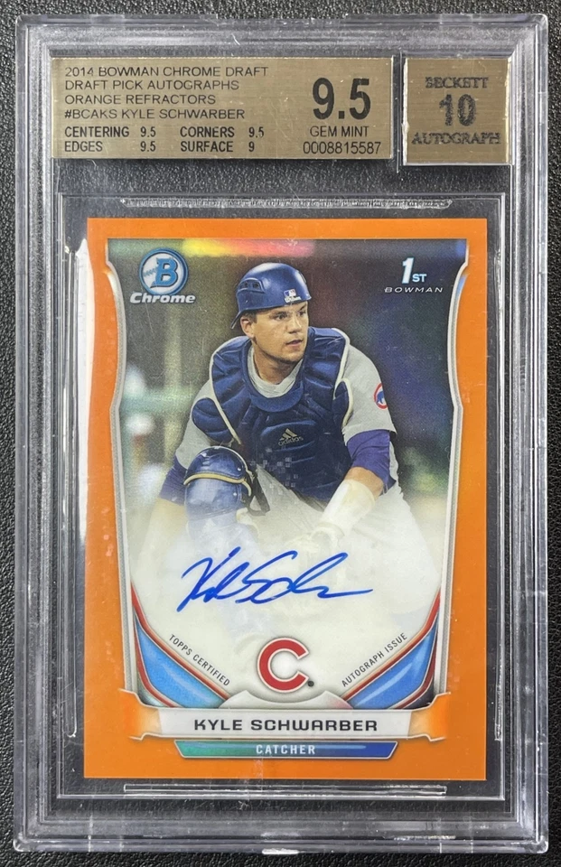 KYLE SCHWARBER BGS 9.5 2014 BOWMAN DRAFT CHROME AUTO ORANGE REFRACTOR RC 21/25