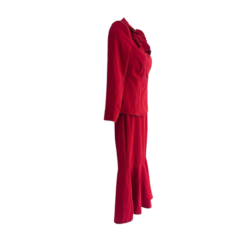 size 8 Red Ruffle Collar Monroe & Main Trumpet Hem Skirt Set Career Party Suit - Picture 3 of 19
