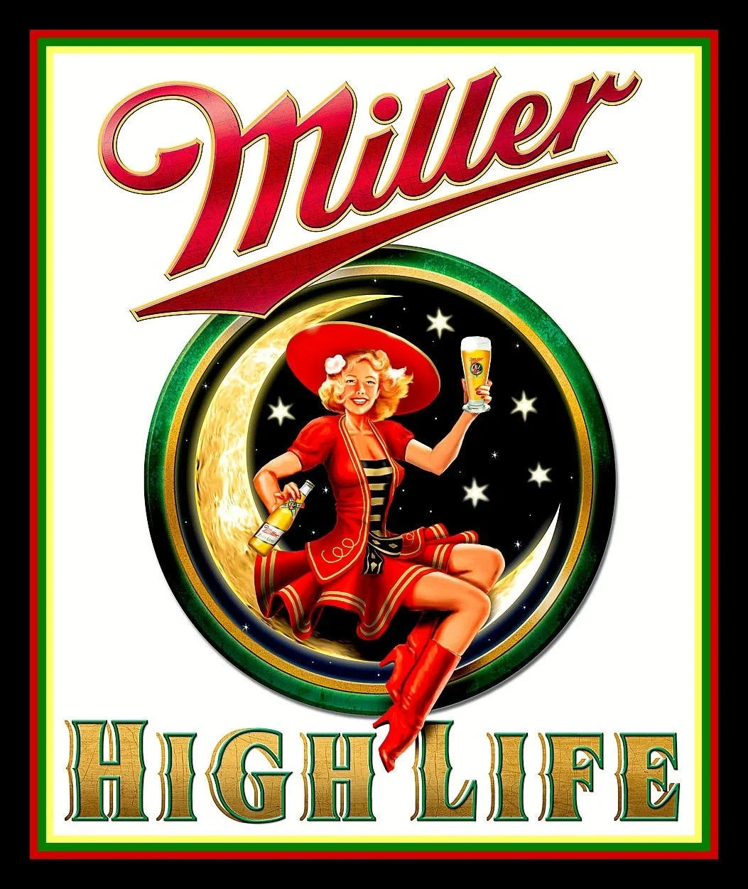 4.25" Miller High Life Girl in the Moon vinyl sticker. Champagne of beers decal.