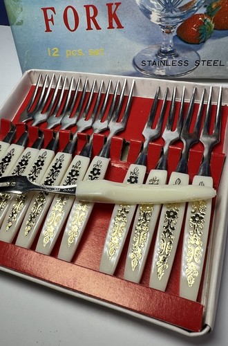 Vintage Little Fork 12 Pcs. Set Stainless Steel Appetizer Party Fork Japan - Picture 4 of 6