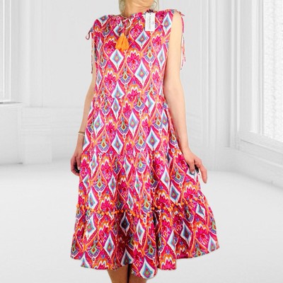 Zwillingsherz Midi Kleid Sommerkleid Rauten Muster Bunt Volants S/M + L/XL
