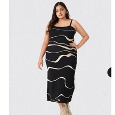 Cider Knit Bodycon Tank Midi Dress 3XL Black and Cream Swirl Zebra Marble Print