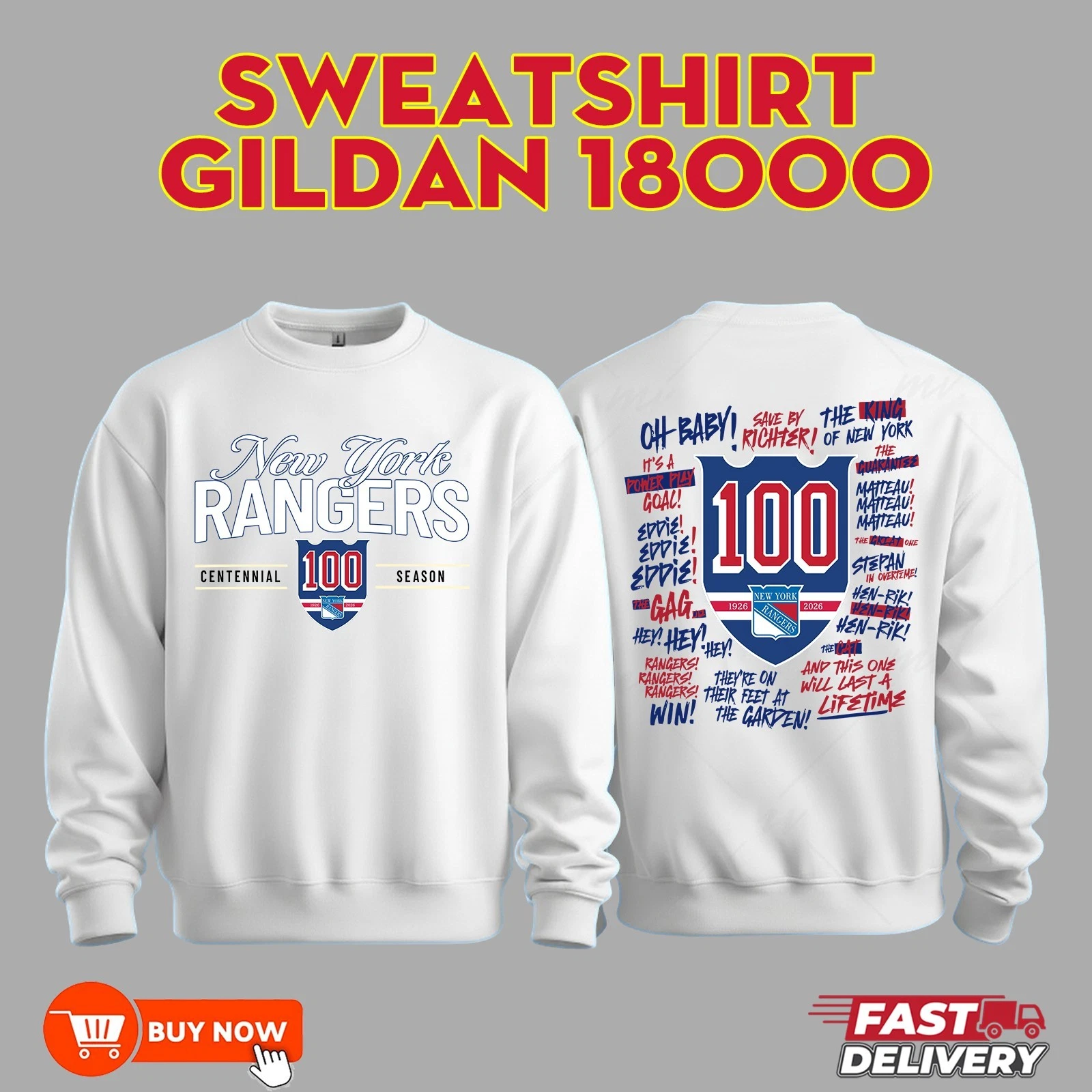 New York Rangers 100th Anniversary Two Sided Sweatshirt