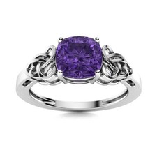 Natural Amethyst Art Deco Statement Solitaire Ring 925 Sterling Silver