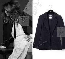 CHANEL 11C Little Black Jacket Tweed Wool CC Button Karl Lagerfeld 38 US6