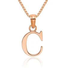 14K Solid Rose Gold Letter C Initial Necklace