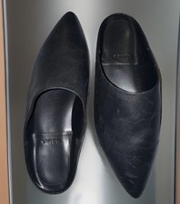 NEW VINCE Women Slide Black Leather Pointed Toe Flat Mule Sandals,Sz.8 38.5