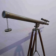 39'' Antique Nautical Floor Standing Brass Telescope With Wooden Stand Tripod