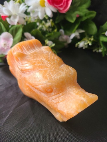 Large 4.2" 438g Sunstone Wolf Head Skull Crystal Stone Carving Statue - Picture 22 of 24