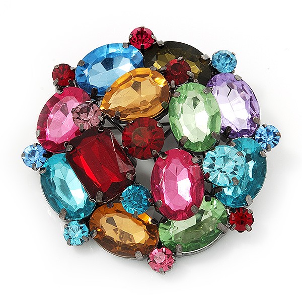 Large Multicoloured Dimensional Corsage Acrylic Brooch (Black Tone Metal)