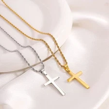 Stainless Steel Cross Pendant Necklace – Rope Chain 20” Christian Jewelry