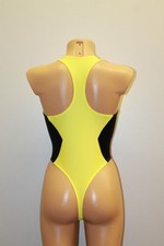 Women Thong One-piece Leotard 202-20 Racerback Yellow and Black Spandex Size M