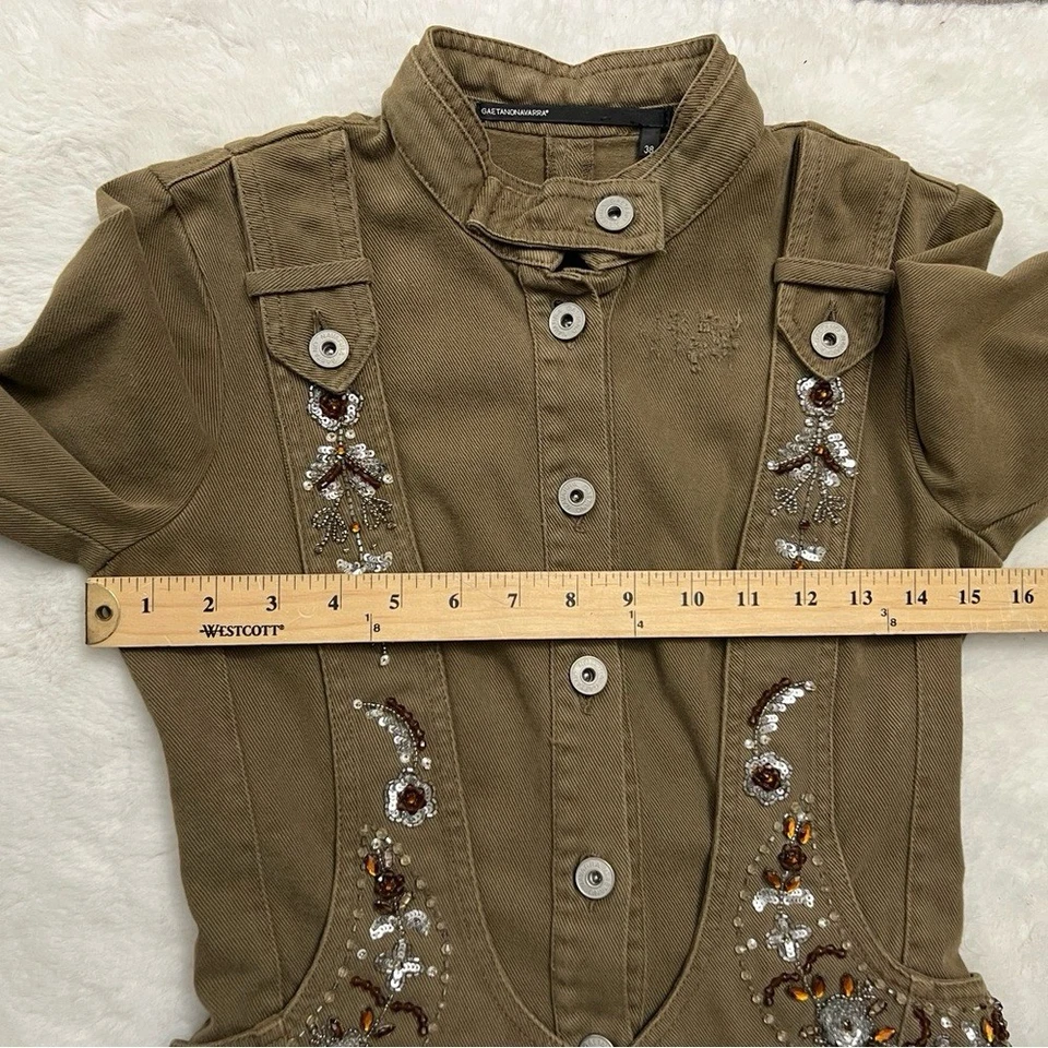 Vtg Gaetano Navarra Embroidered Set Beaded Sequined Pant Military Couture Cargo - Image 4 of 4