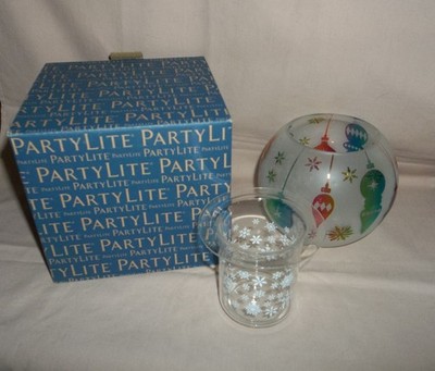 PartyLite Glass HOLIDAY BAUBLES Silhouette Tealight Candle Holder, NIB