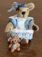 Artisan Mini 2  Plush Teddy Bear Blue Dress Pinafore Dollhouse Miniature 1:12