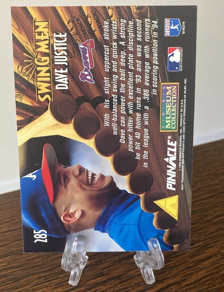 1995 Pinnacle Museum Collection Swing Men SP David Justice Braves Legend - Image 2 of 2