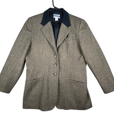 Pendleton Knockabouts Blazer Women 14 Herringbone Wool Blue Collar Classic