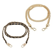 2 Pcs Purse Chain Strap, 47/24 Inch Light Gold Chain with Black Leather
