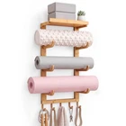 4 Tier Wooden Yoga Mat Holder Wall Mount, Yoga Mat Storage Rack, Home Gym Equ...