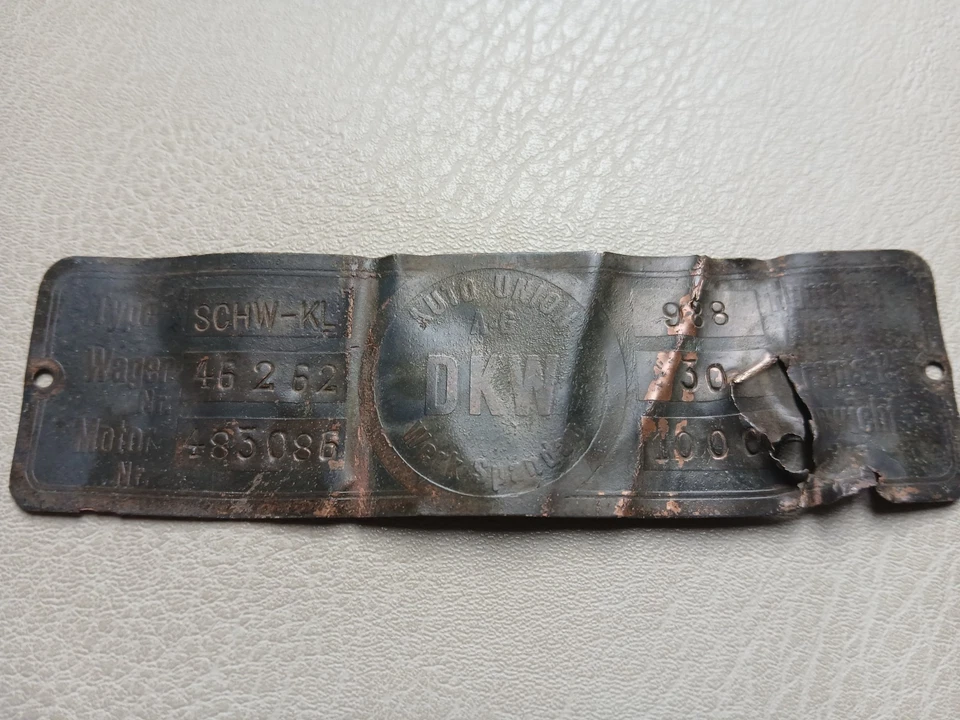 Typenschild DKW Auto Union Bodenfund - Bild 2 von 2