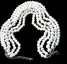 Bridal 5 Row Wide Pearl Choker Boho Statement Wedding Adjustable Necklace