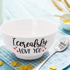 I Cerealsly Love You Bowl and Spoon Set, Christmas Valentines Day Cereal Bowl...