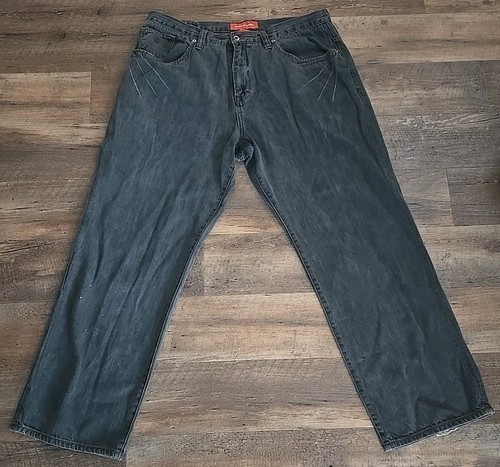 Roca Wear Jeans 40x32 Black Faded Wide Leg Embroidered Streetwear Hip Hop Y2K