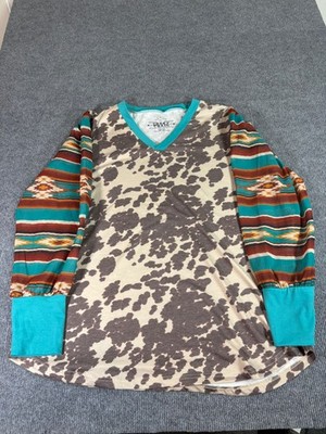 CRAZY TRAIN Size XXL Aztec Print El Paso Top Southwest Style Translucent Sleeves