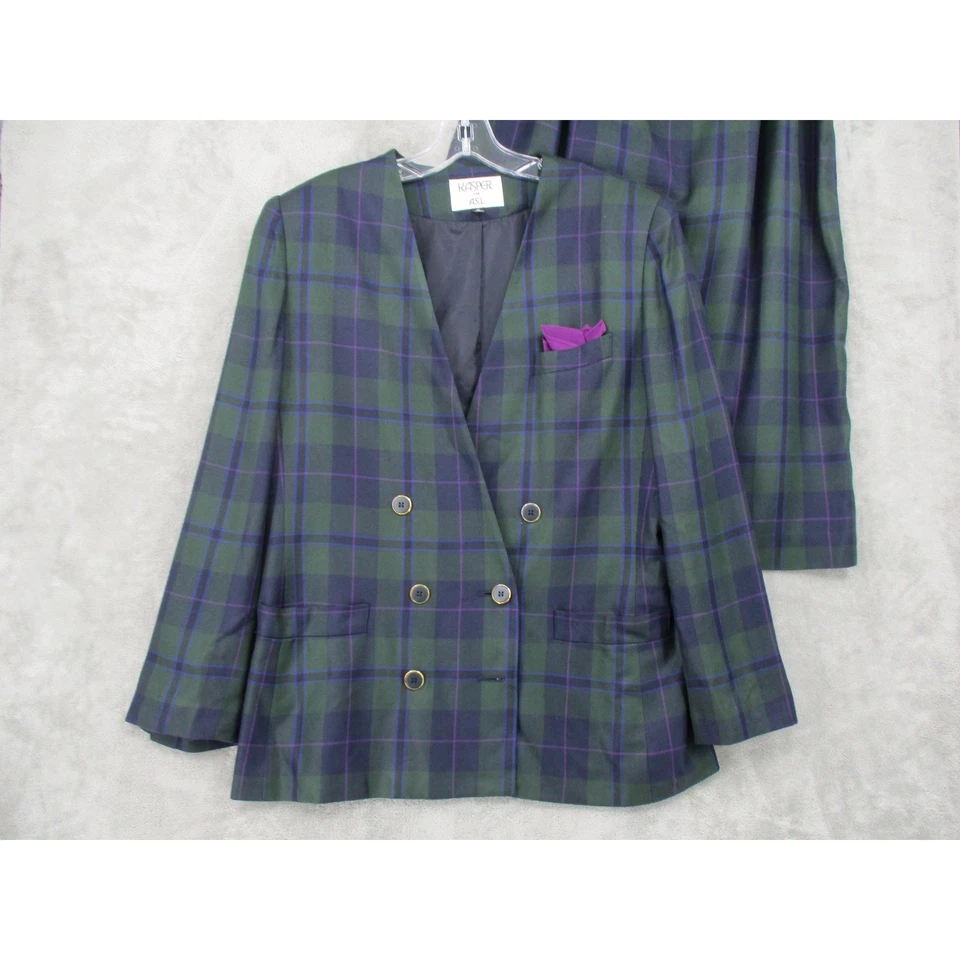 Kasper ASL Falda Traje Mujer 16 Cuadros Preppy Academia Doble Pecho Oficina Ciudad Foto 4 de 4