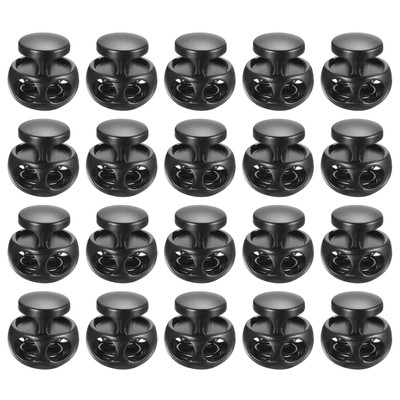 20pcs Metal Cord Locks for Drawstrings Double Hole Toggle Stoppers Black Matte