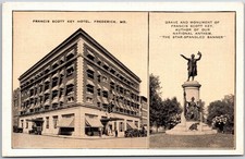 Frederick Maryland, Francis Scott Key Hotel, Grave & Monument, Street, Postcard