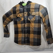Distortion Flannel Jacket Men's Small Sherpa Lined Plaid Orange Black Shacket
