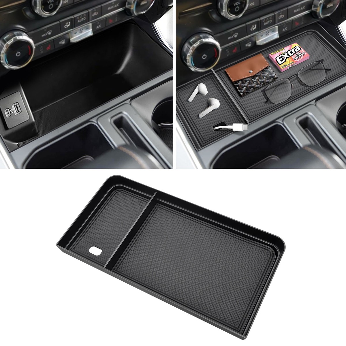 Center Console Organizer Tray For 2022-2024 Ford F150 Lightning – Black Plastic – Direct Fit