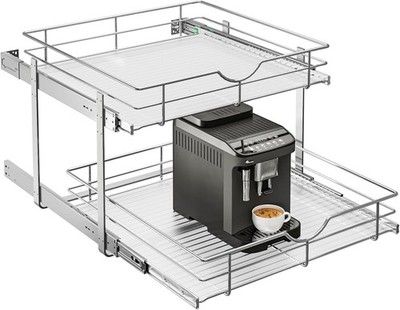 WelFurGeer 2 Tier Kitchen Cabinet Pullout Shelf Soft Close