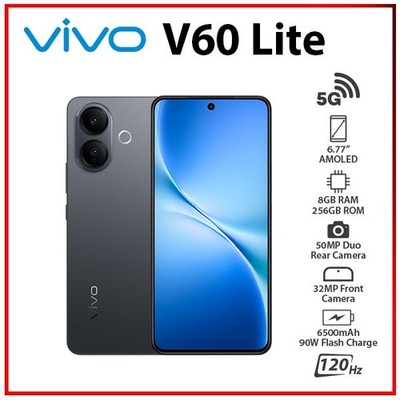 (New) VIVO V60 Lite 5G 8GB+256GB BLACK Dual SIM Unlocked Android Mobile Phone